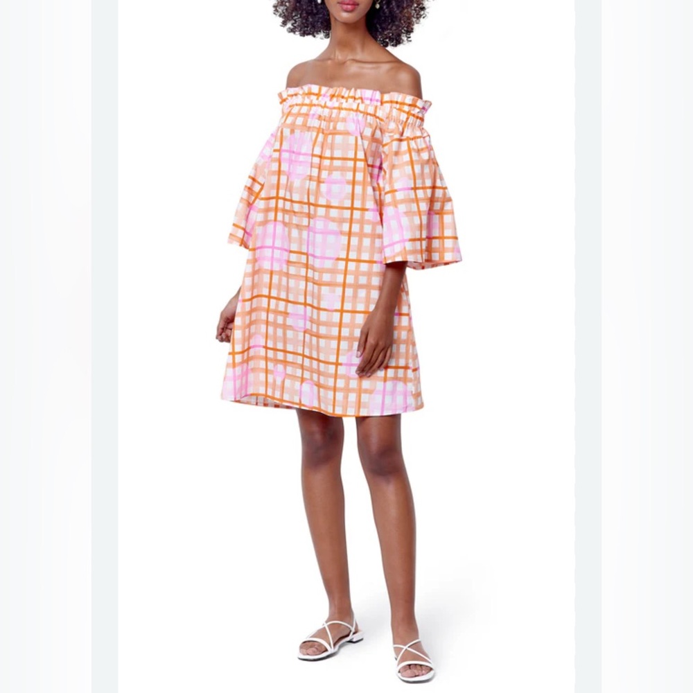 COREY LYNN CALTER Mary Off The Shoulder Shift Dress - Orange/ Pink